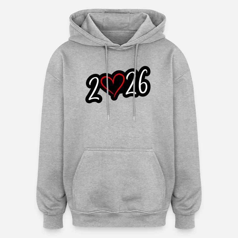 Cœur 2026 - Sweat à capuche oversize unisexe - gris chiné