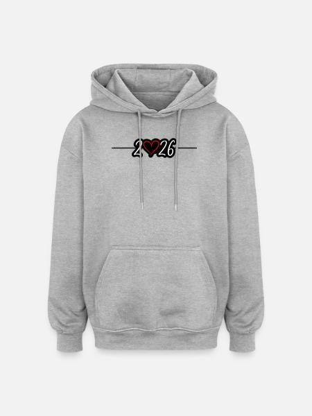 2026 Herz - Oversized Unisex Hoodie - Grau meliert