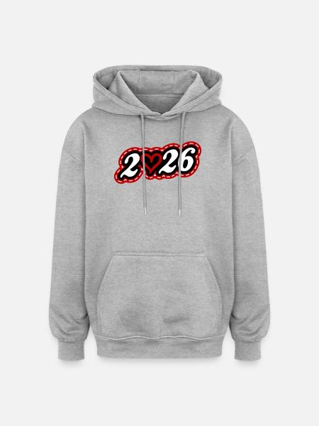 Cœur 2026 - Sweat à capuche oversize unisexe - gris chiné