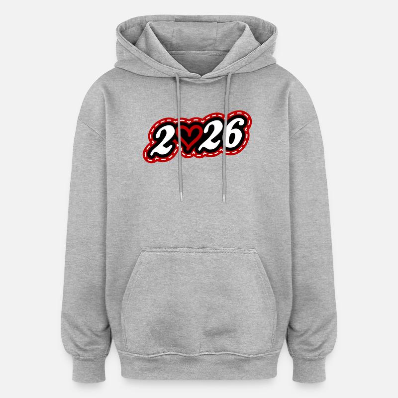 2026 Herz - Oversized Unisex Hoodie - Grau meliert