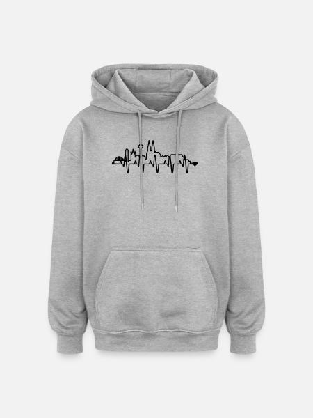 Koeln_skyline_herzschlag - Oversized Unisex Hoodie - heather grey