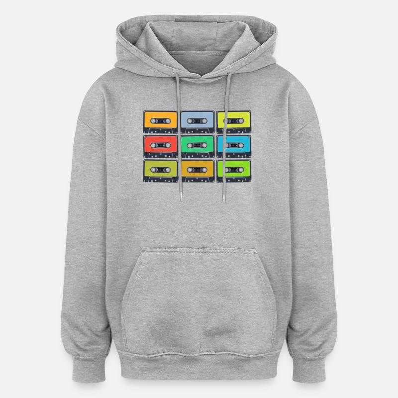 Cassettes rétro en couleur - Sweat à capuche oversize unisexe - gris chiné