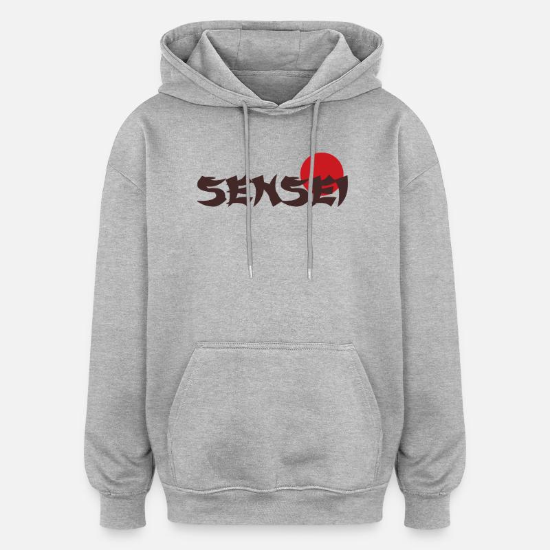 Sensei Text japon - Sweat à capuche oversize unisexe - gris chiné