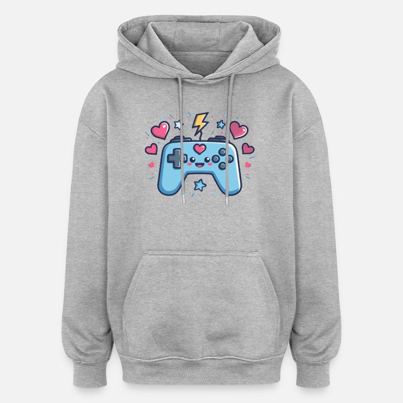 Kawaii Game Controller Herz Design - Oversized Unisex Hoodie - Grau meliert