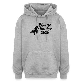 Chinese New Year 2026 Pferdesymbol - Oversized Unisex Hoodie - Grau meliert - Vorne - Noah (186cm)