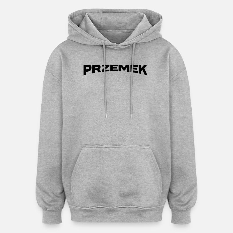 Don du nom de Przemek - Sweat à capuche oversize unisexe - gris chiné