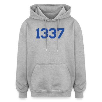 1337 – Blue Text Design - Oversized Unisex Hoodie - heather grey - Front - Noah (186cm)