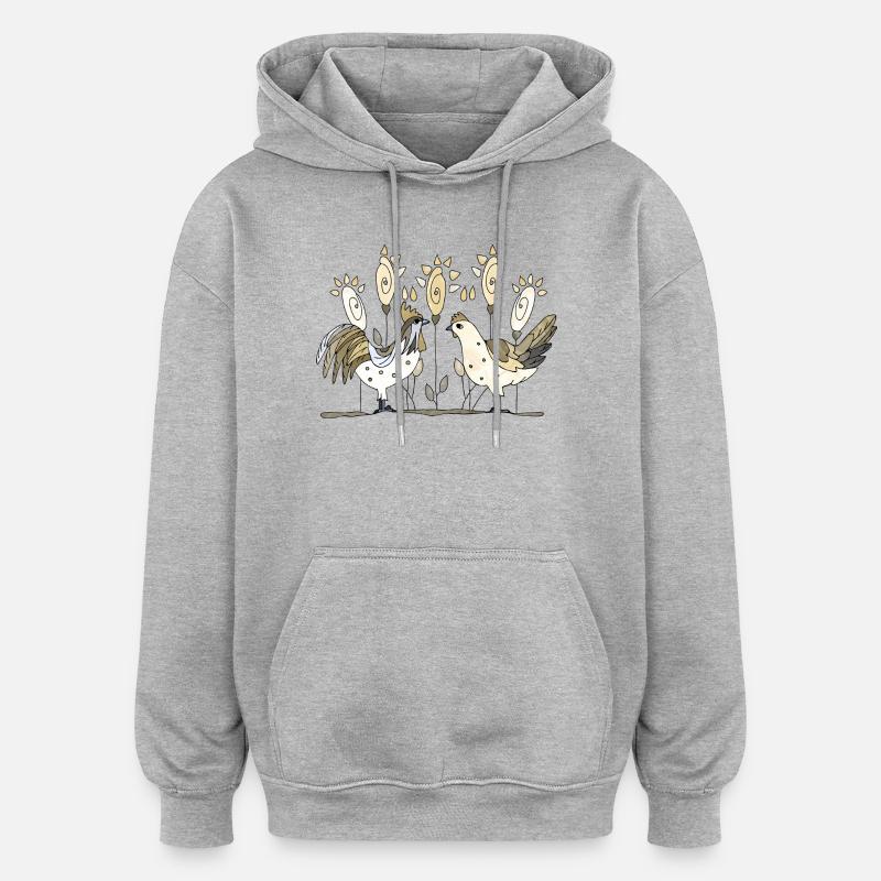 Coq et poule - Sweat à capuche oversize unisexe - gris chiné