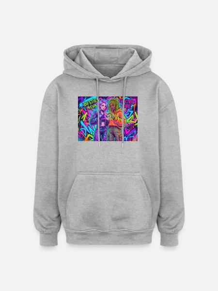 Best Friends Neon Graffiti Duo - Oversized Unisex Hoodie - heather grey