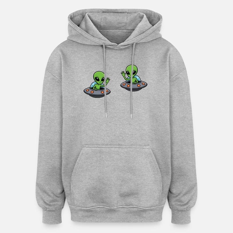 Double salutations extraterrestres dans l’OVNI - Sweat à capuche oversize unisexe - gris chiné