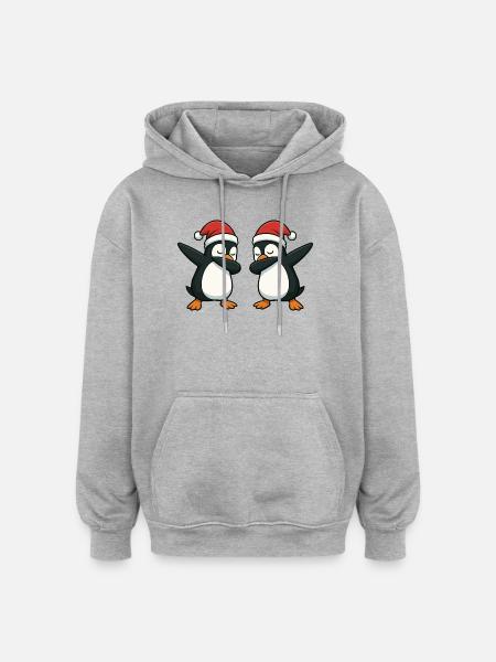 Zwei Pinguine dabben im Weihnachtslook - Oversized Unisex Hoodie - Grau meliert