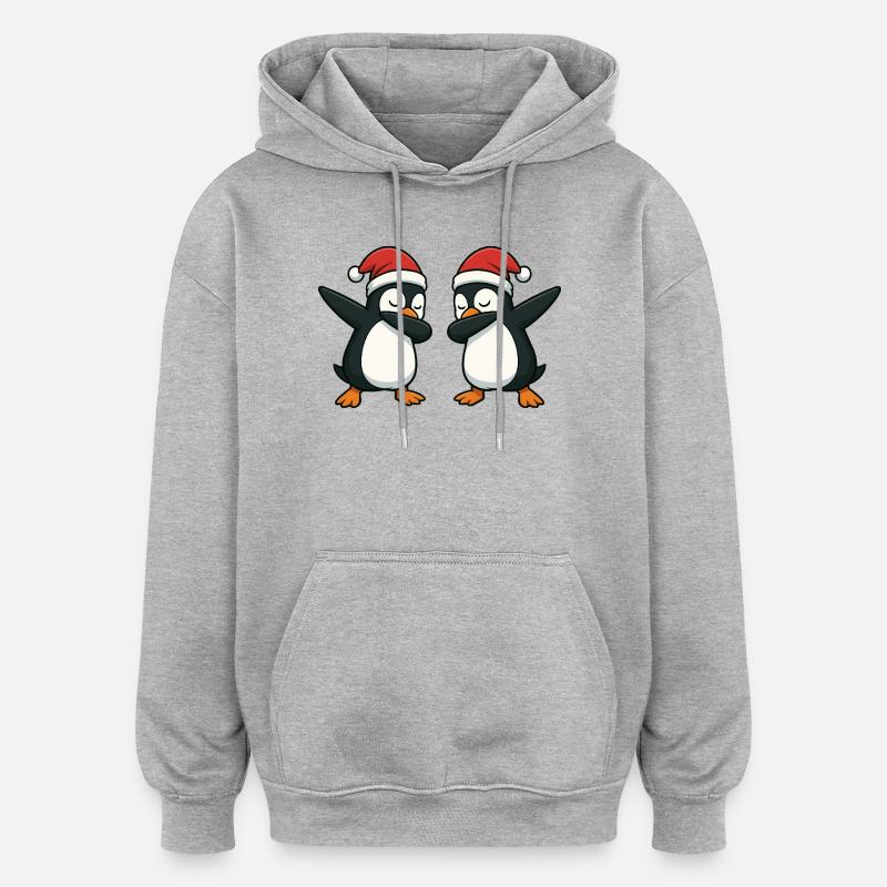 Two penguins dabbing in Christmas look - Oversized Unisex Hoodie - heather grey