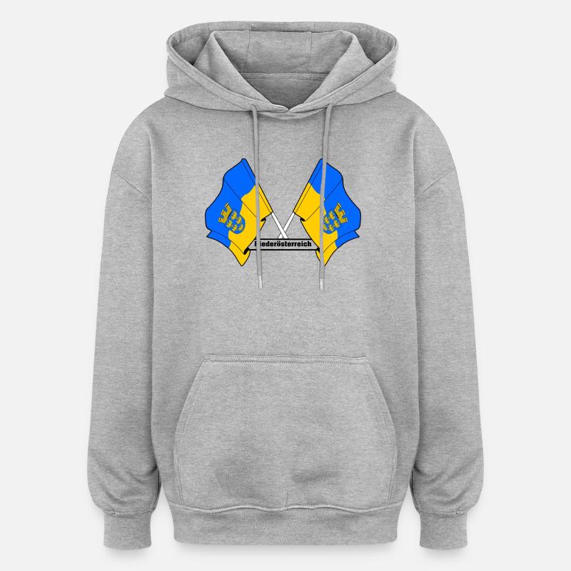 Drapeau de Basse-Autriche avec texte - Sweat à capuche oversize unisexe - gris chiné