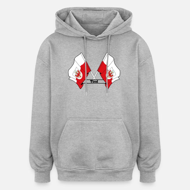 Drapeaux du Tyrol avec nom - Sweat à capuche oversize unisexe - gris chiné