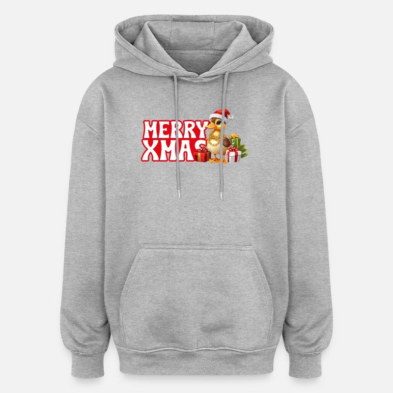 Joyeux Noël - Canard de Noël - Sweat à capuche oversize unisexe - gris chiné