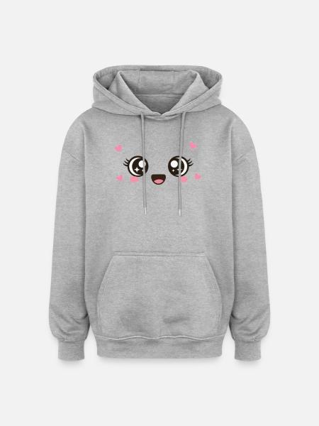 Kawaii Cute Eyes - Oversized Unisex Hoodie - heather grey