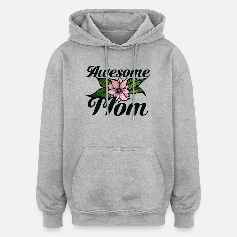 Awesome Mom Blumenemblem - Oversized Unisex Hoodie - Grau meliert
