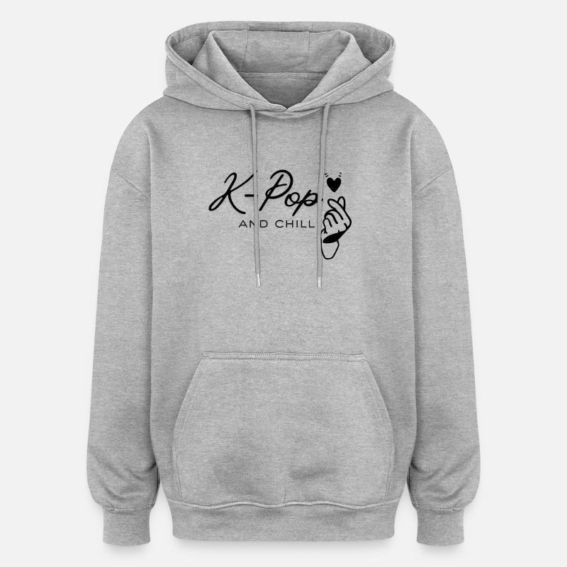 K-Pop_and_chill - Sweat à capuche oversize unisexe - gris chiné