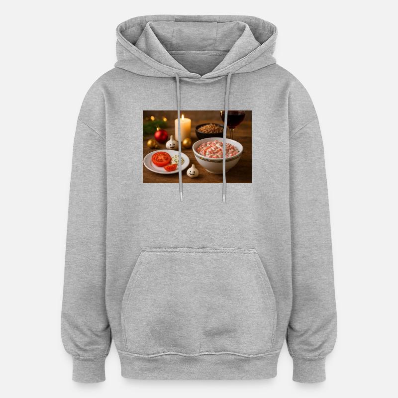 Salade tomate à l’ail et gretschka - Sweat à capuche oversize unisexe - gris chiné