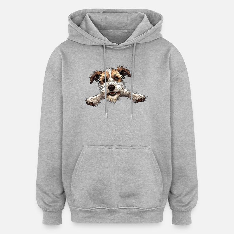 chien - Sweat à capuche oversize unisexe - gris chiné