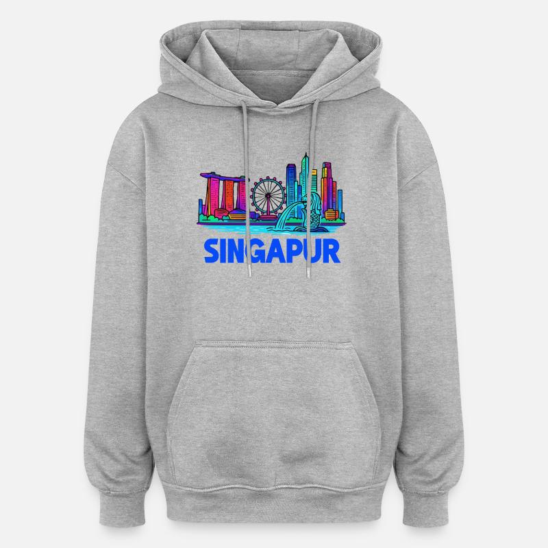 Skyline de Singapour - Sweat à capuche oversize unisexe - gris chiné