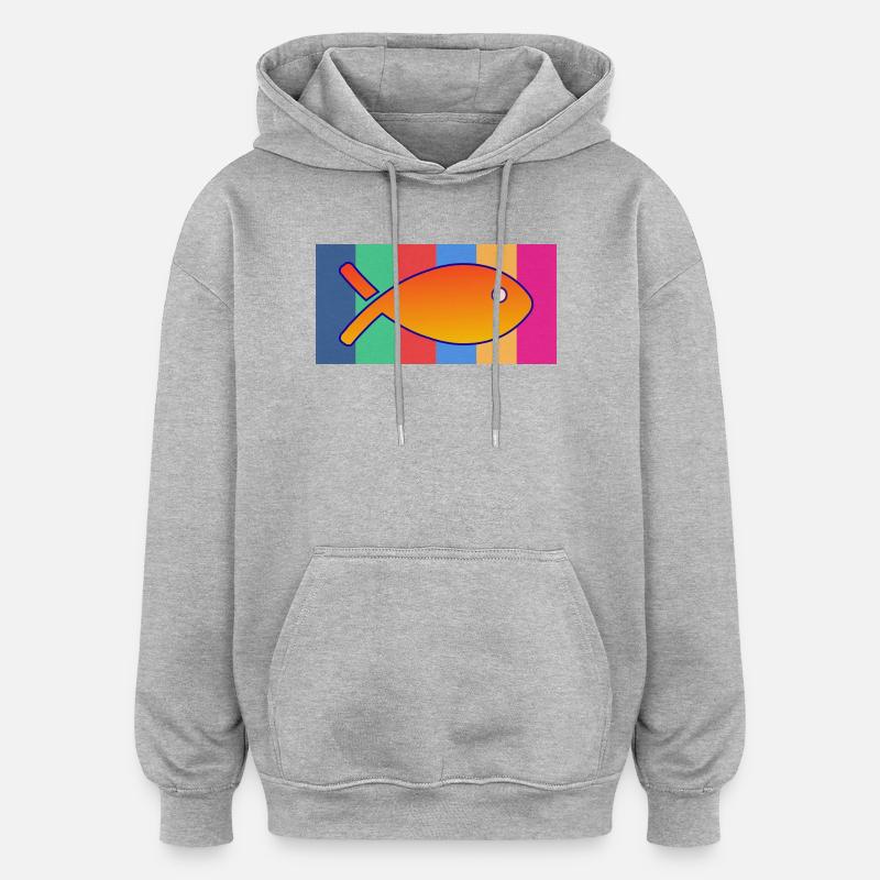 POISSON. SARDINE. POISSON D'AVRIL. MER. OCÉAN - Sweat à capuche oversize unisexe - gris chiné