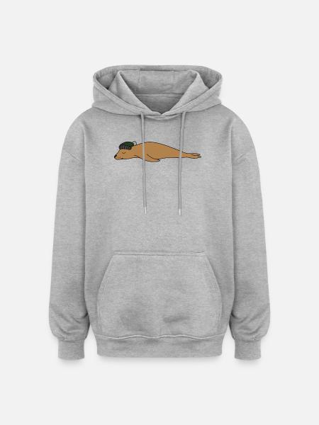 Söt sovande sälmössa Enkel djurskiss - Oversized luvtröja unisex - gråmelerad