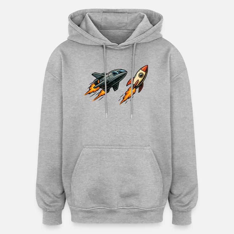 Espace de dessin animé Rocket Sprint - Sweat à capuche oversize unisexe - gris chiné