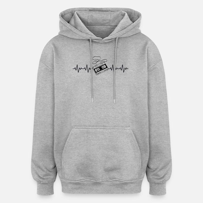 Cassette Retro ECG Heartbeat - Sweat à capuche oversize unisexe - gris chiné