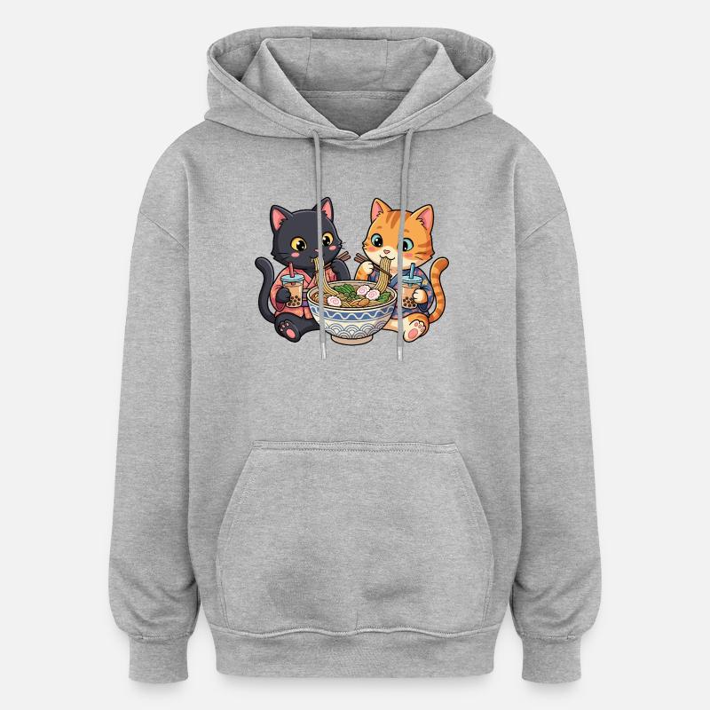 Bubble Tea Ramen pour chats - Sweat à capuche oversize unisexe - gris chiné