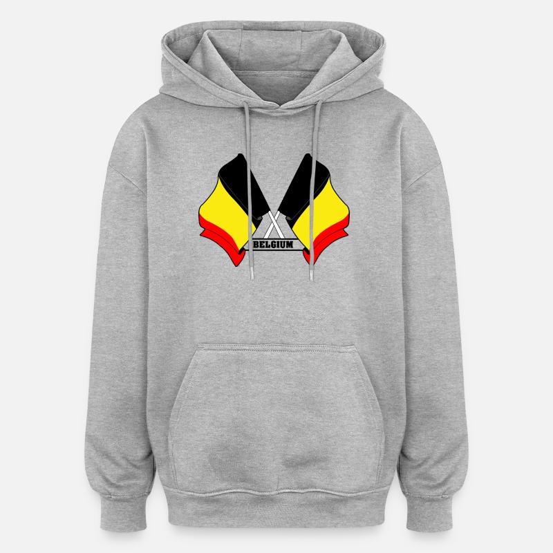Drapeaux croisés de la Belgique - Sweat à capuche oversize unisexe - gris chiné