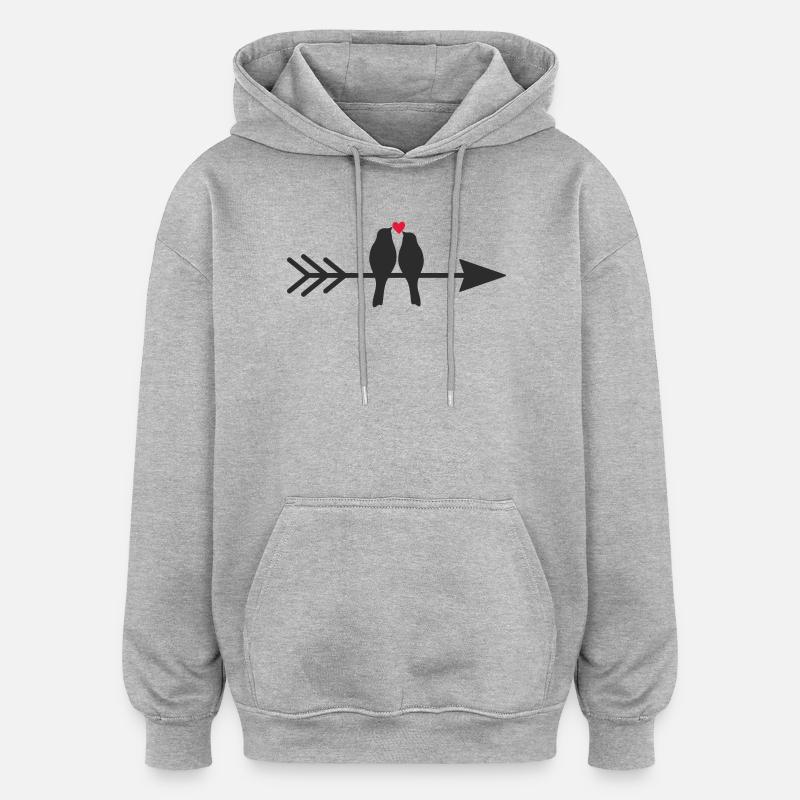 Vögel auf Pfeil mit Herz - Oversized Unisex Hoodie - Grau meliert