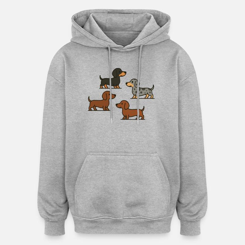 Dachshund Quartet: Spotted & Solid - Oversized Unisex Hoodie - heather grey