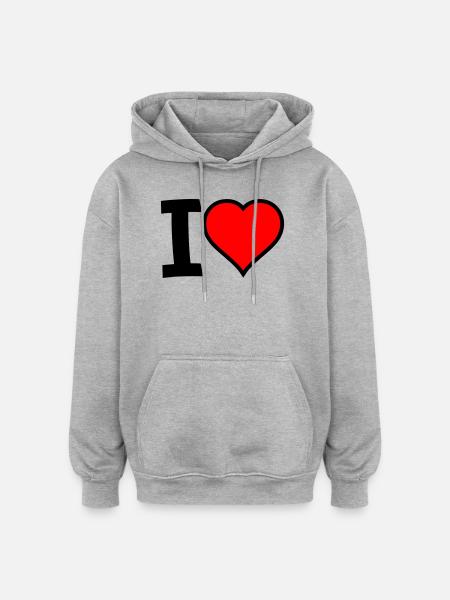 I Heart - Oversized Unisex Hoodie - Grau meliert
