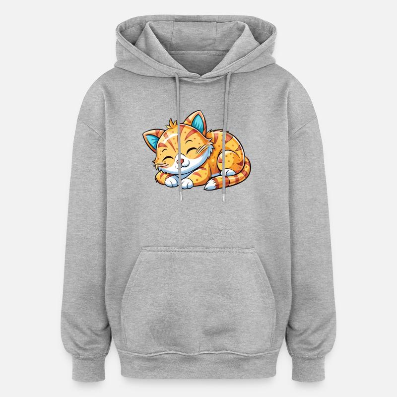 Chat endormi - Sweat à capuche oversize unisexe - gris chiné