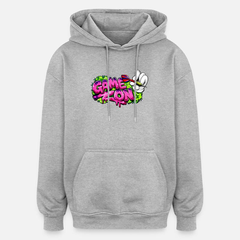 Fléchettes, fléchettes, jeu sur le graffiti - Sweat à capuche oversize unisexe - gris chiné