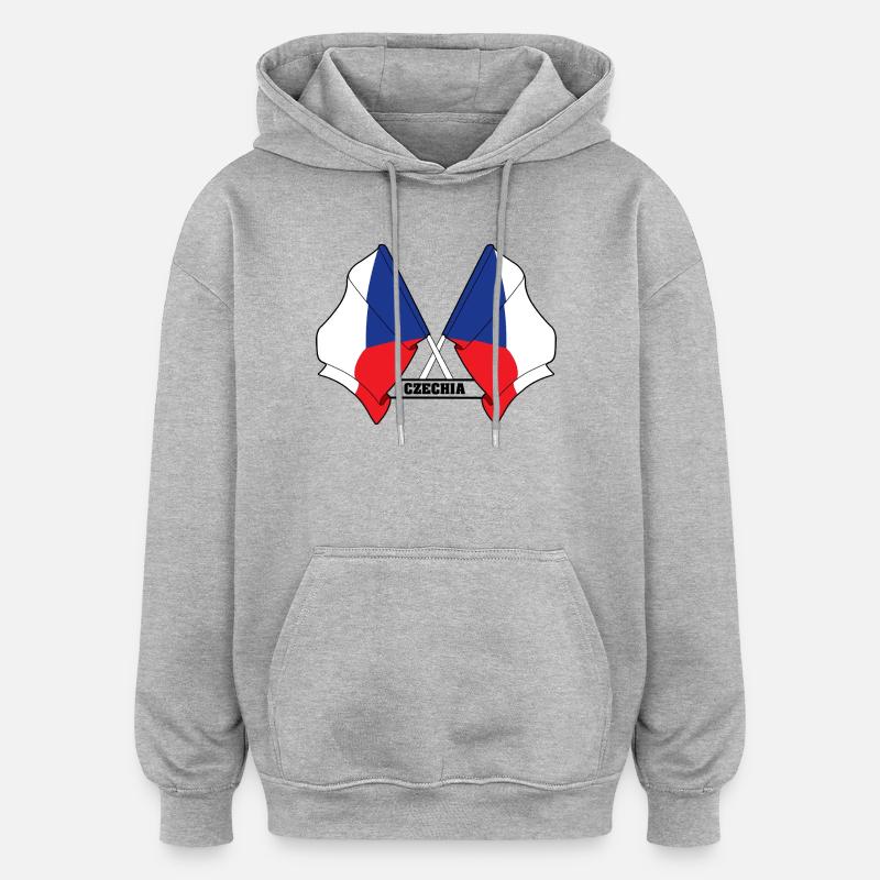 RÉPUBLIQUE TCHÈQUE – Drapeaux croisés - Sweat à capuche oversize unisexe - gris chiné