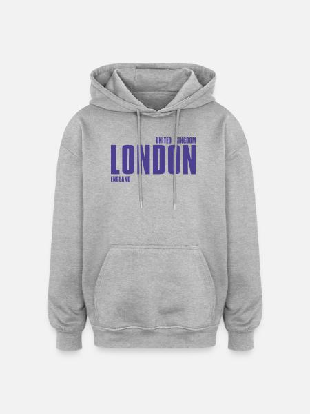 London Bold Typo Purple - Oversized Unisex Hoodie - heather grey