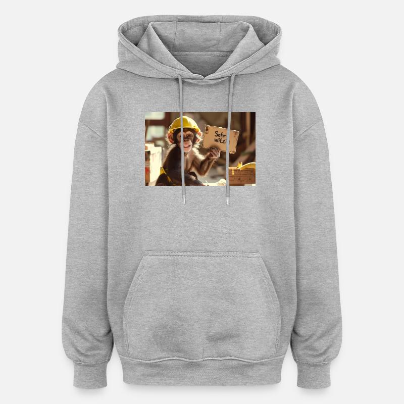 Bauhelm-Affe: Sehr witzig - Oversized Unisex Hoodie - Grau meliert
