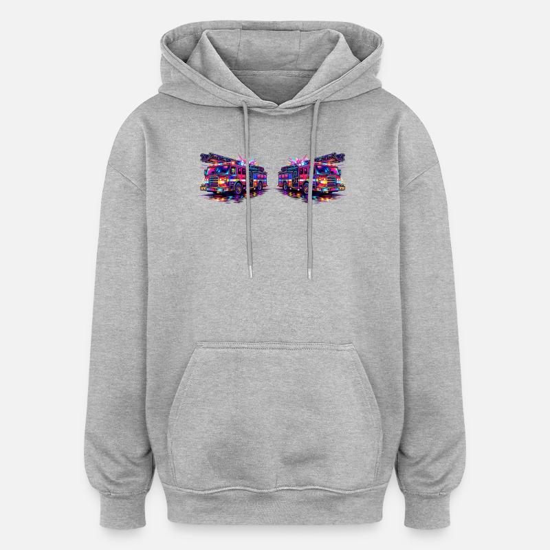 Véhicule de la brigade des pompiers - Sweat à capuche oversize unisexe - gris chiné