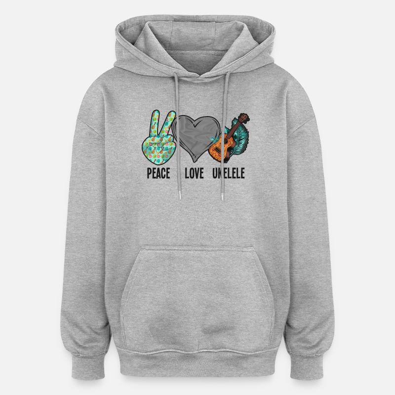 Ukulélé hawaïen ukélé Paix amour - Sweat à capuche oversize unisexe - gris chiné