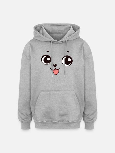 Kawaii Dog Face Funny Smile - Oversized Unisex Hoodie - heather grey
