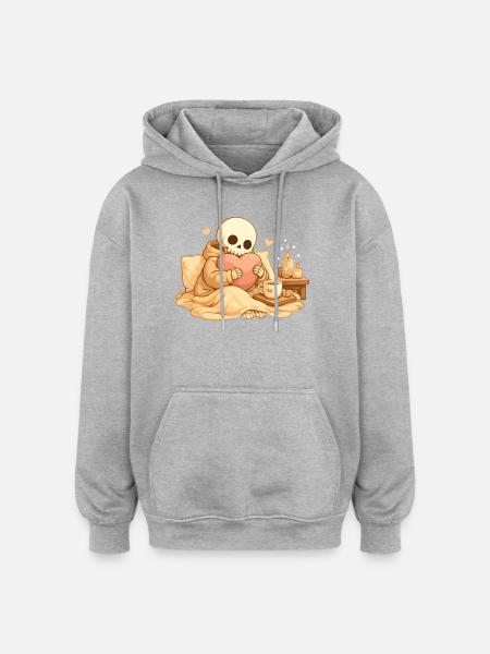 Cozy Skeleton with Heart – Rest & Self-Care - Oversized Unisex Hoodie - heather grey