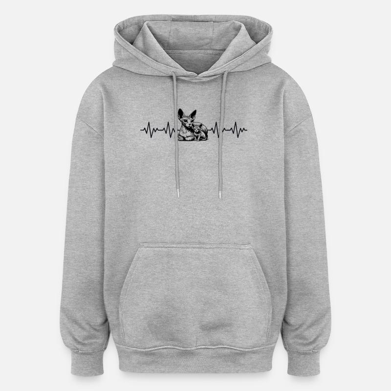 Sphynx Cat ECG Battement de cœur - Sweat à capuche oversize unisexe - gris chiné