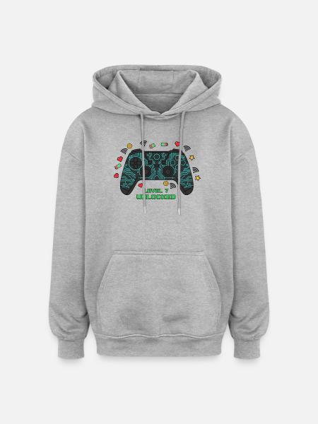 Level 7 Unlocked Gamer Controller - Oversized Unisex Hoodie - heather grey