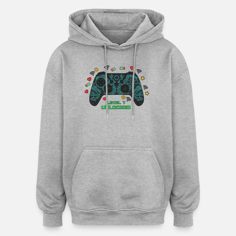 Level 7 Unlocked Gamer Controller - Oversized Unisex Hoodie - heather grey