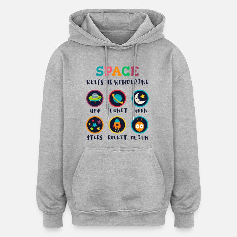 L’espace suscite la curiosité - Sweat à capuche oversize unisexe - gris chiné