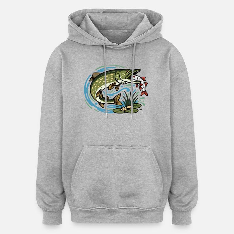 Le brochet attrape le cafard - Sweat à capuche oversize unisexe - gris chiné