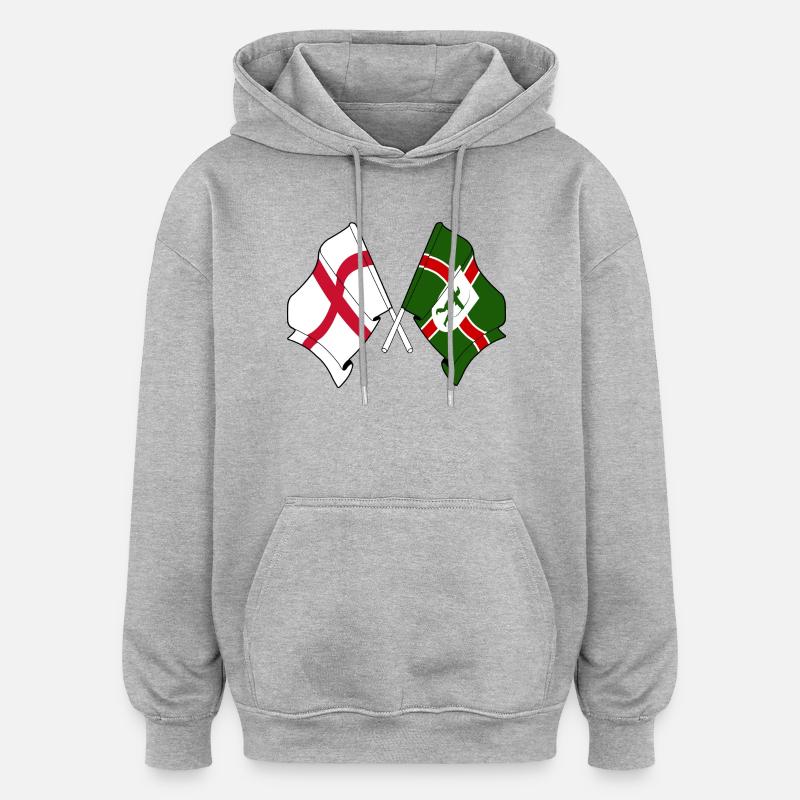 Drapeaux du Nottinghamshire × Angleterre - Sweat à capuche oversize unisexe - gris chiné