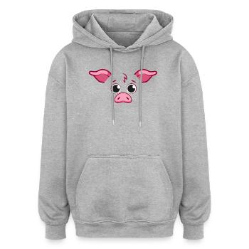 Visage de cochon mignon Art animalier rose minimaliste - Sweat à capuche oversize unisexe - gris chiné - Devant - Noah (186cm)